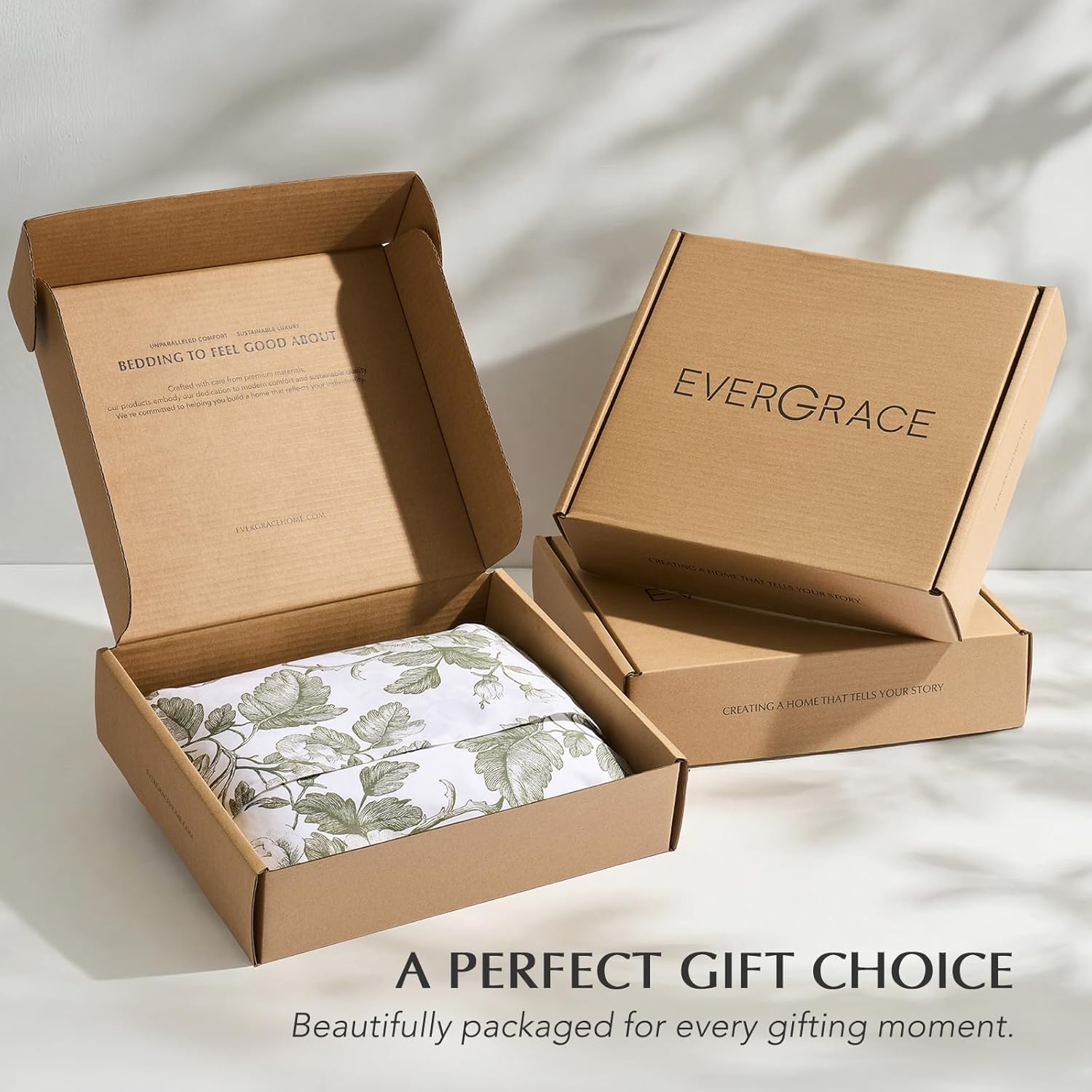 EverGrace 100% Cotton Sateen Duvet Cover Set Queen Size, 3 Piece Floral Toile Bedding Set, Pre-Washed Soft & Breathable, Button Closure with 2 Pillow Shams, Olive Green, 90"x92"