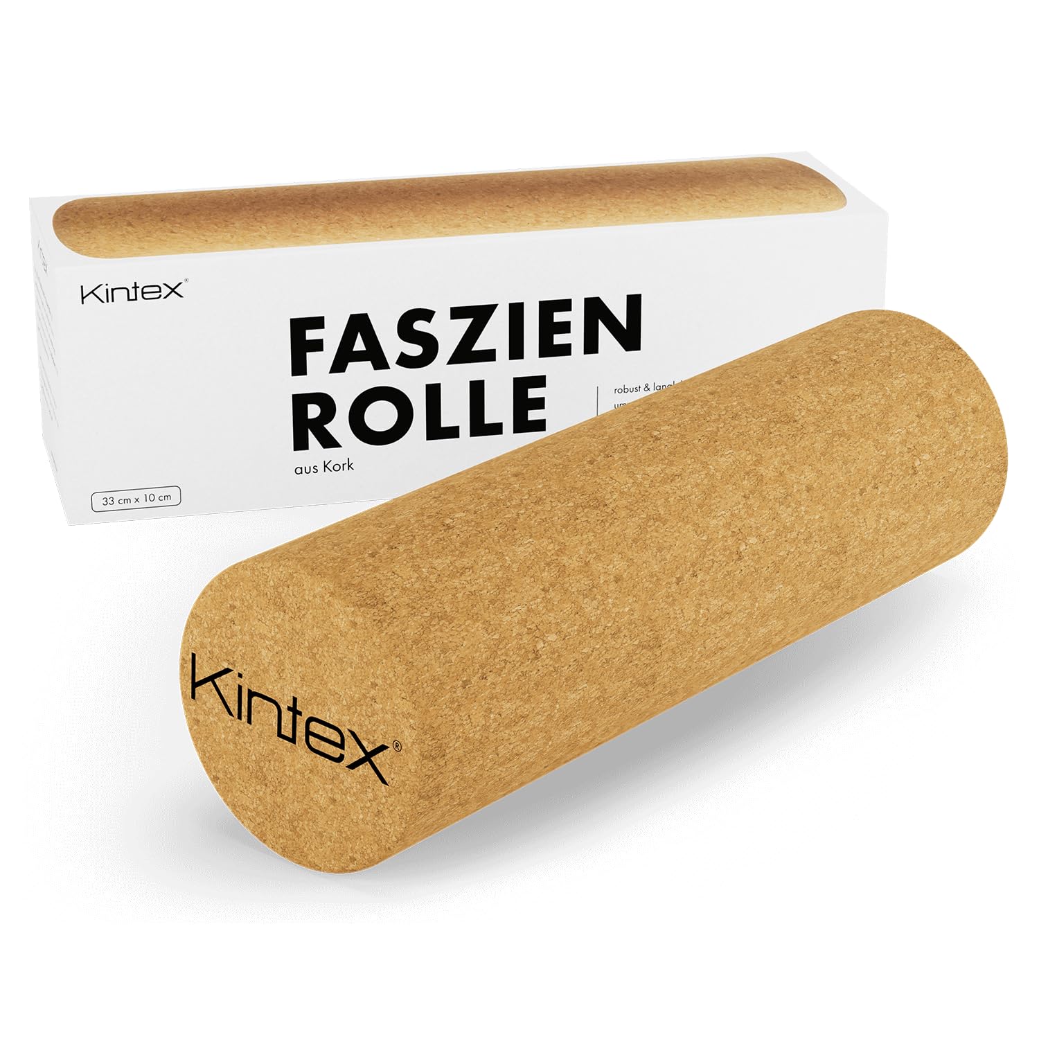 Kintex Faszienrolle aus Kork, 33 cm oder 15 cm, Massagerolle zur Selbstmassage, Eigenmassage, Regeneration von Faszien und Muskeln, Faszienroller