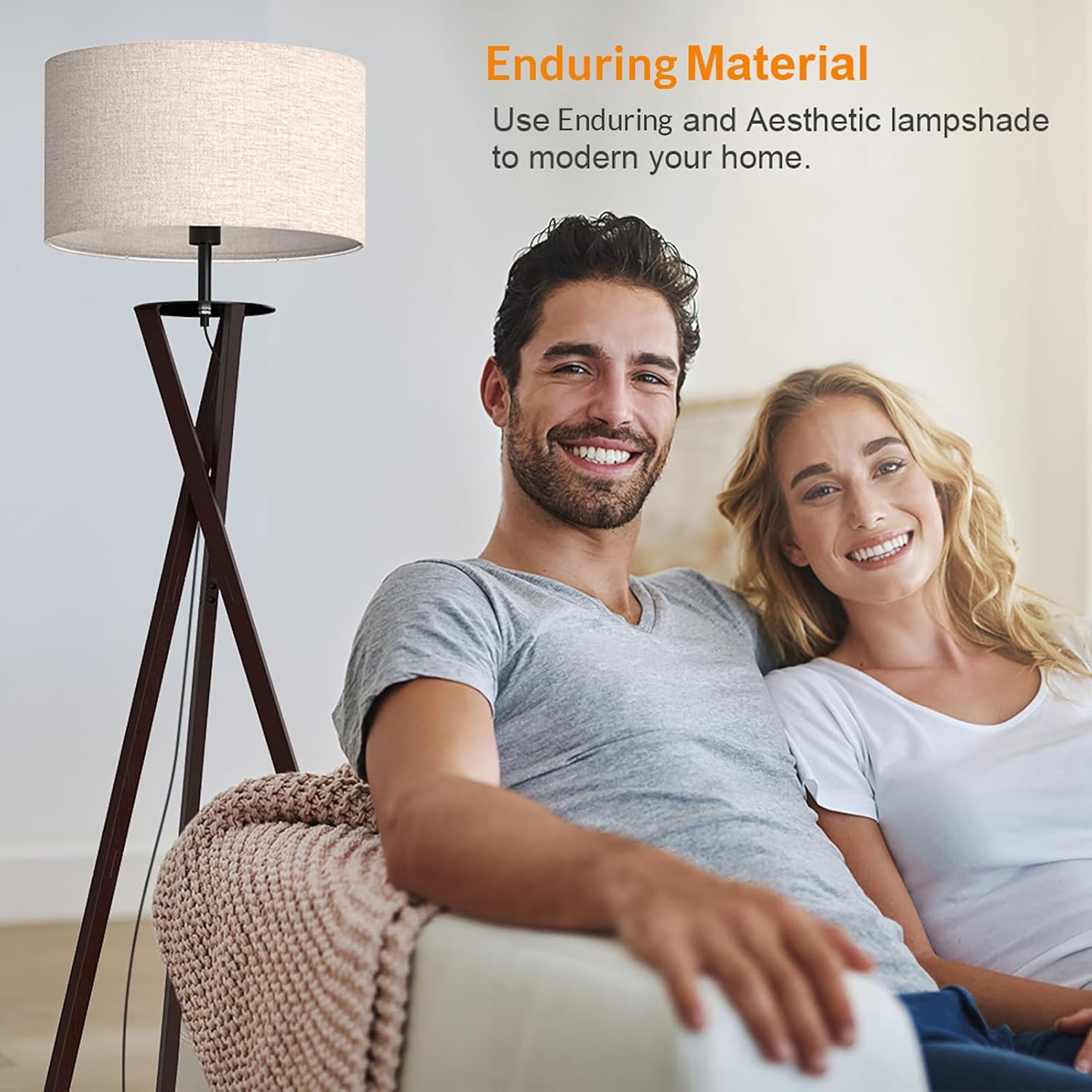 LEPOWER Tripod Floor Lamp, Mid Century Wood Floor Lamp with Flaxen Lamp Shade and E26 Lamp Base for Living Room, Bedroom and Office