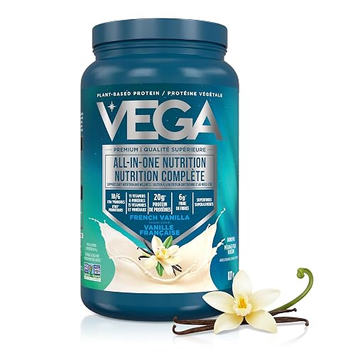 Vega Premium All-in-One Nutrition Protein Powder – 20g Plant-Based Vegan Protein, Vitamins & Probiotics, Vanilla, 827g (20 Servings) - French Vanilla - 20 Servings (Pack of 1)
