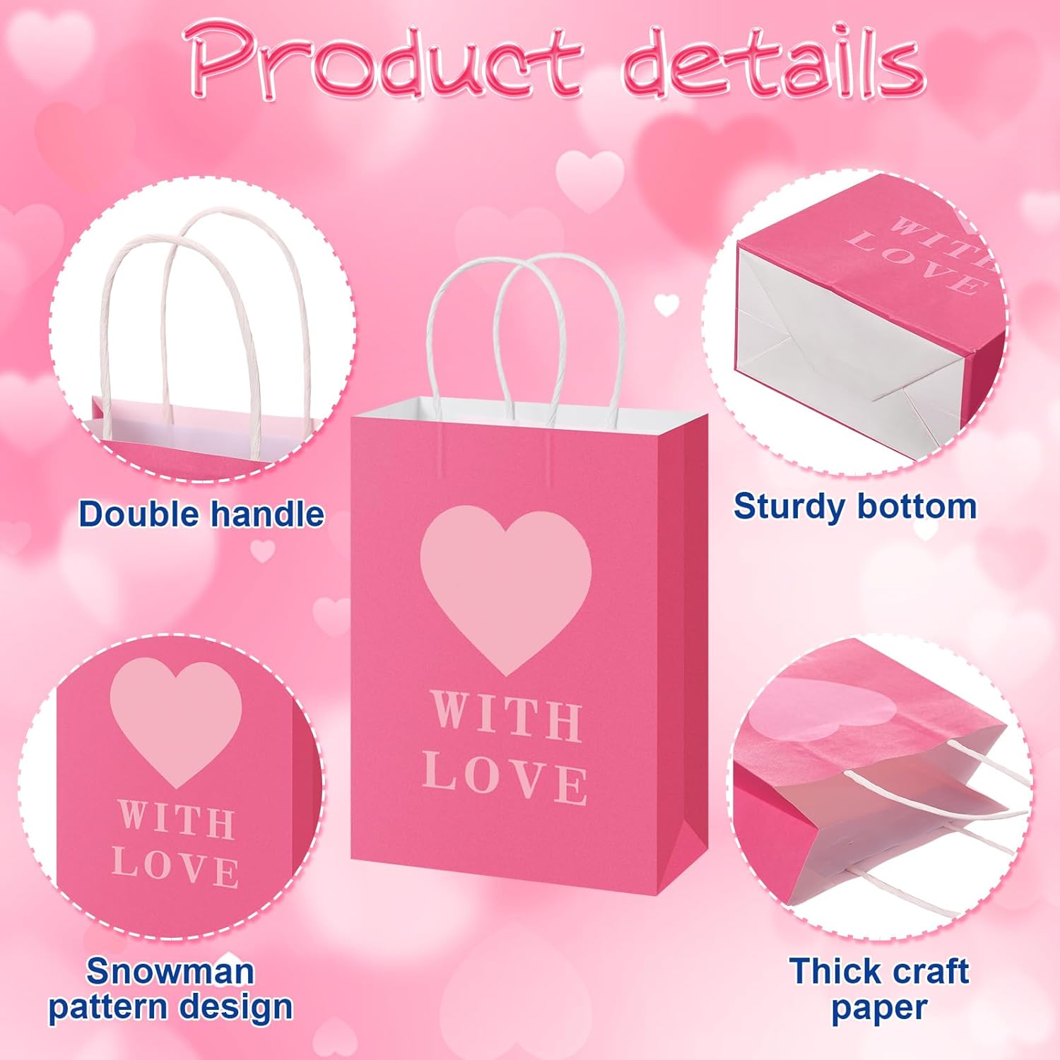 Kolldenn 24 Pcs Valentines Day Gift Bags Bulk – Heart Paper Bags with Handles Jesus Loves You Goody Storage for Valentines Wedding Religious Church Party Favors Wrapping Supplie - Image 3