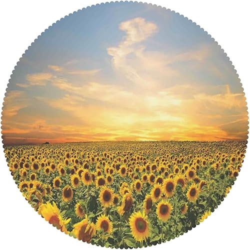 Miniatura 2 de Mantel redondo con estampado de girasol, lavable, resistente al agua, a prueba de derrames, lavable, reutilizable, para comedor, cocina, decoración