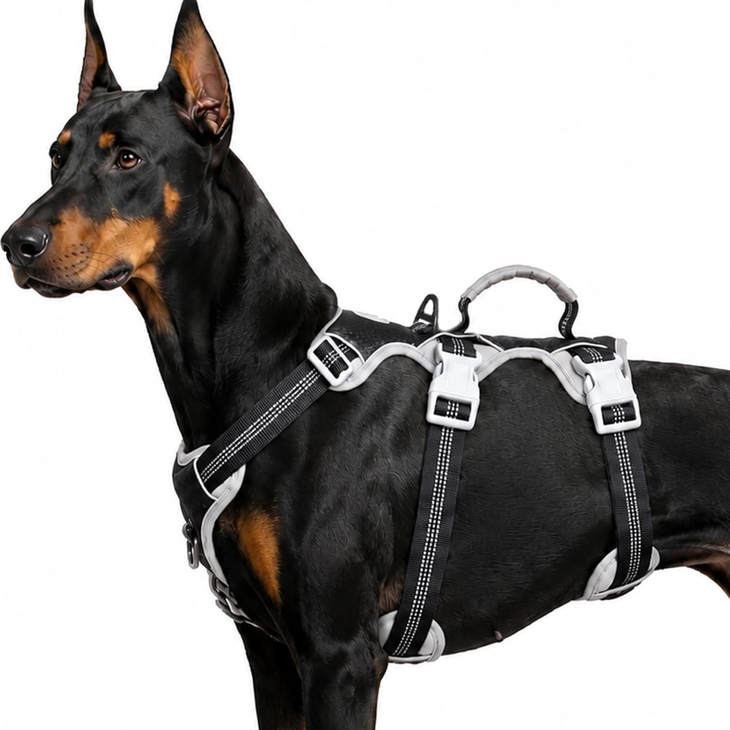 Huntboo Escape Proof Dog Harness, Escape Artist Harness, Reflective Harness with Padded Handle, Breathable, Durable, Adjustable Vest for Medium Dogs Walking, Training, and Running Gear (Black,XL)