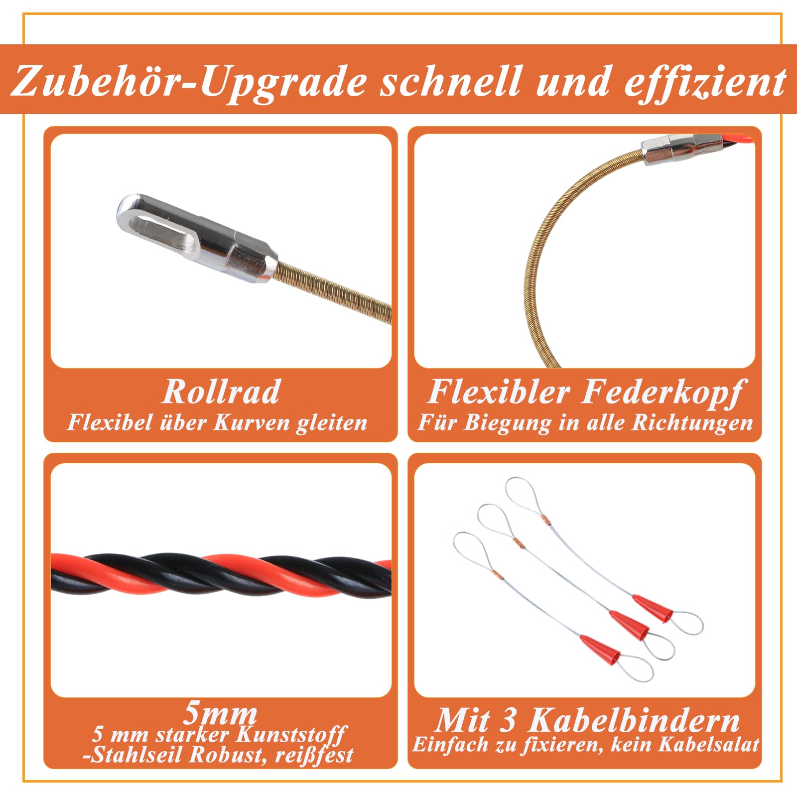 Kabeleinziehhilfe 50m 5mm Einziehspirale mit Einziehfeder