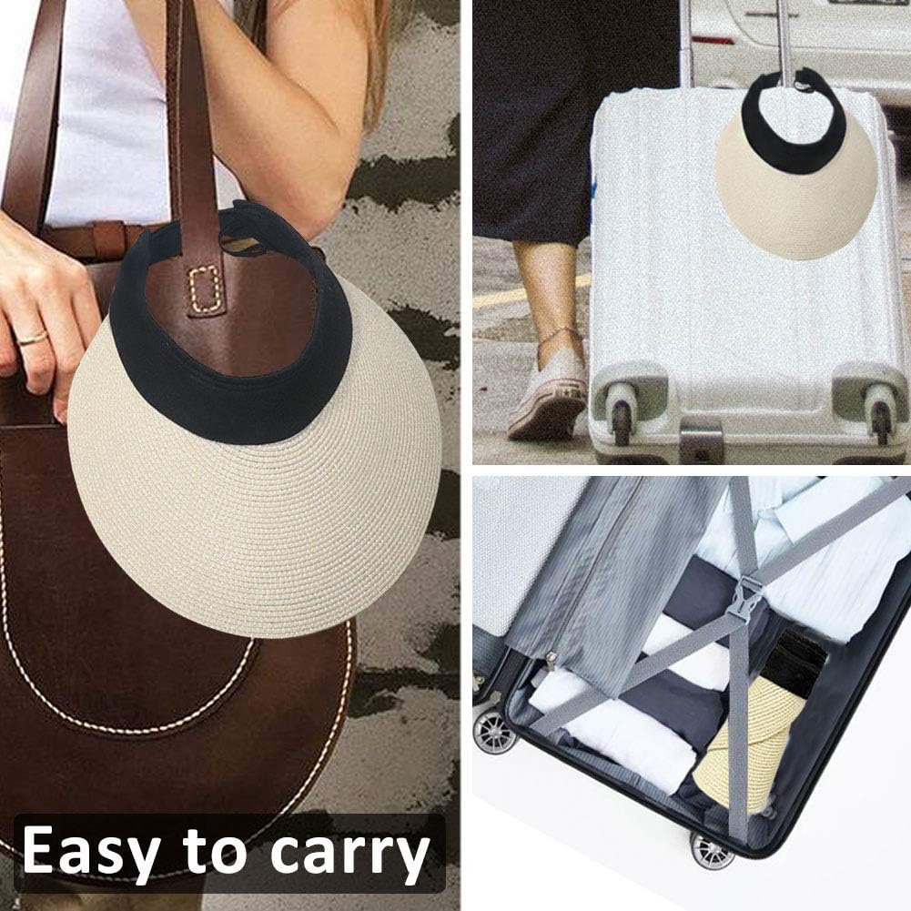 Women Straw Sun Visor Hat Wide Brim Summer UV Protection Beach Cap Foldable Packale Korean Style - Image 2