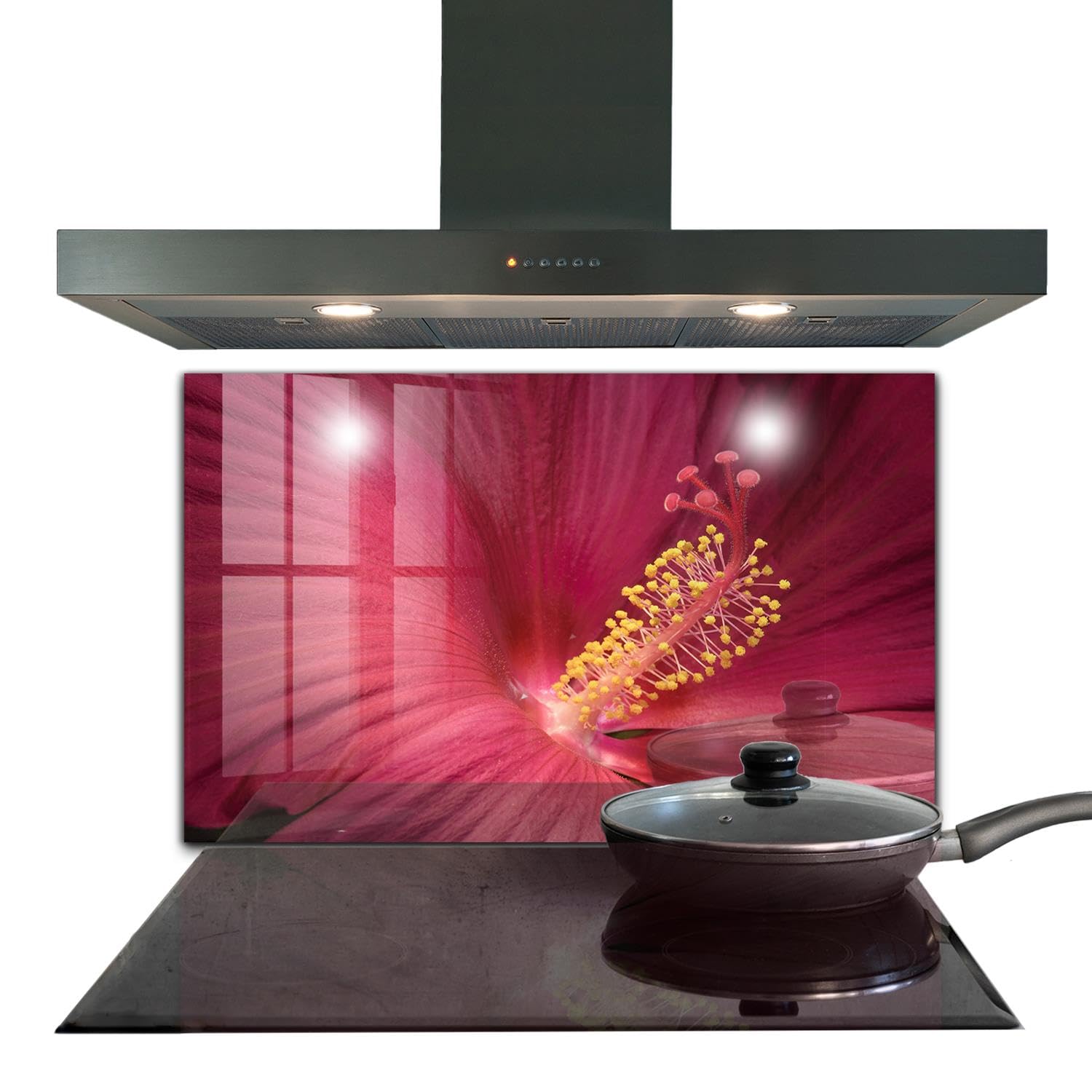 Panneau de cuisine en verre trempé 100x70 cm Hibiscus Rose Wallfluent