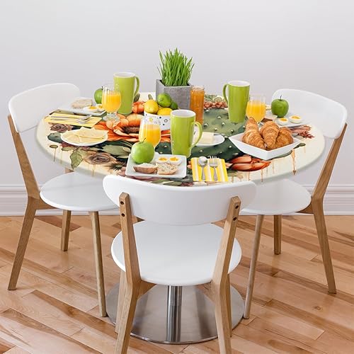 Vista 145 de Pardick Mantel redondo ajustable con diseño de flores de arte en acuarela con mantel elástico, mantel elástico redondo, impermeable, lavable, se