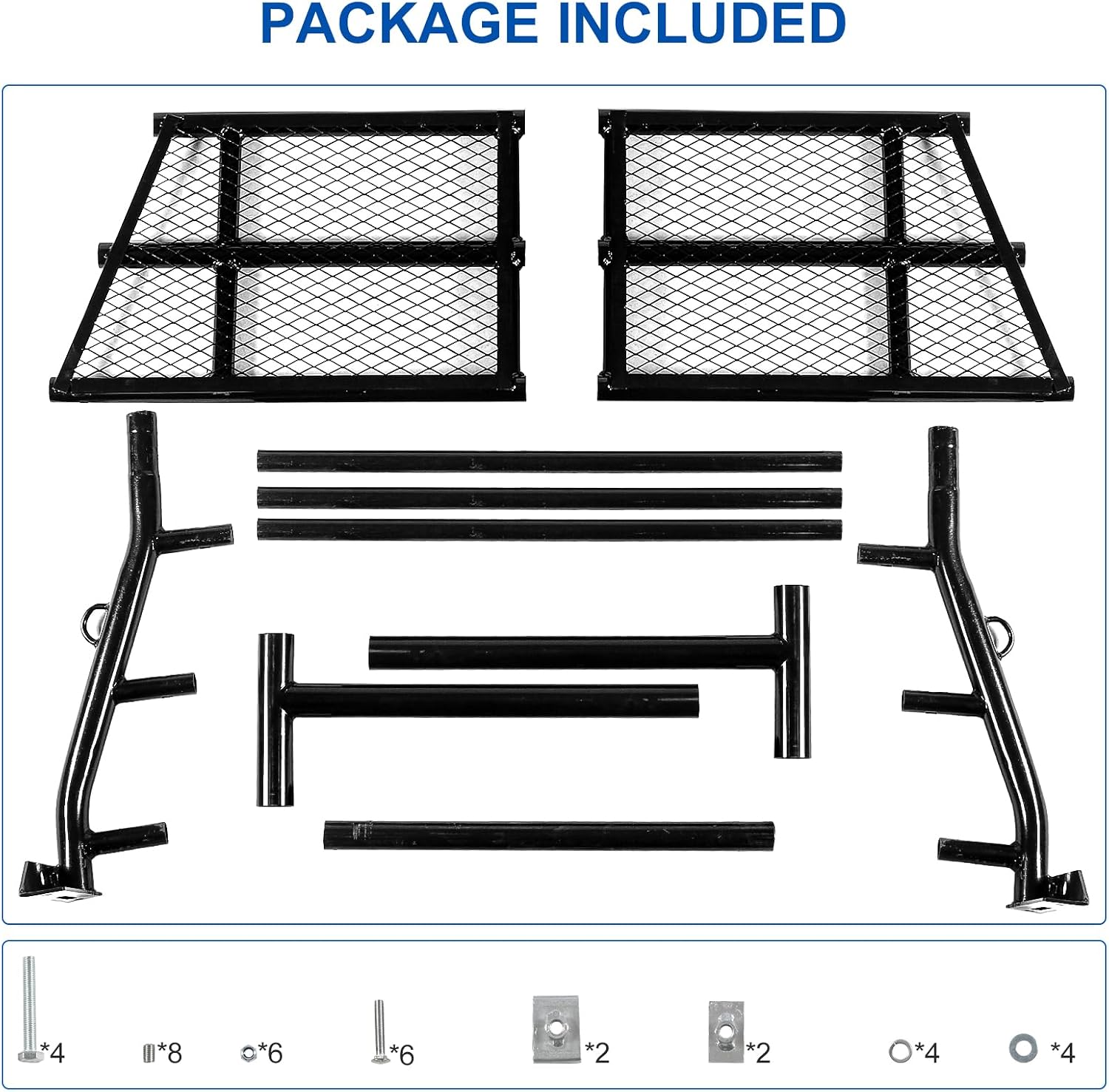 Pickup Headache Rack Extendable, Steel Truck Back Rack Cab Guard Frame Window Protector Mesh Heavy Duty with Anchor Points 500 lbs Capacity