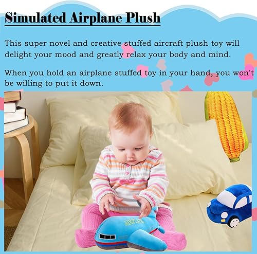 Miniatura 2 de zhidiloveyou Almohada de peluche azul de avión de 15.7 pulgadas, regalo para niños