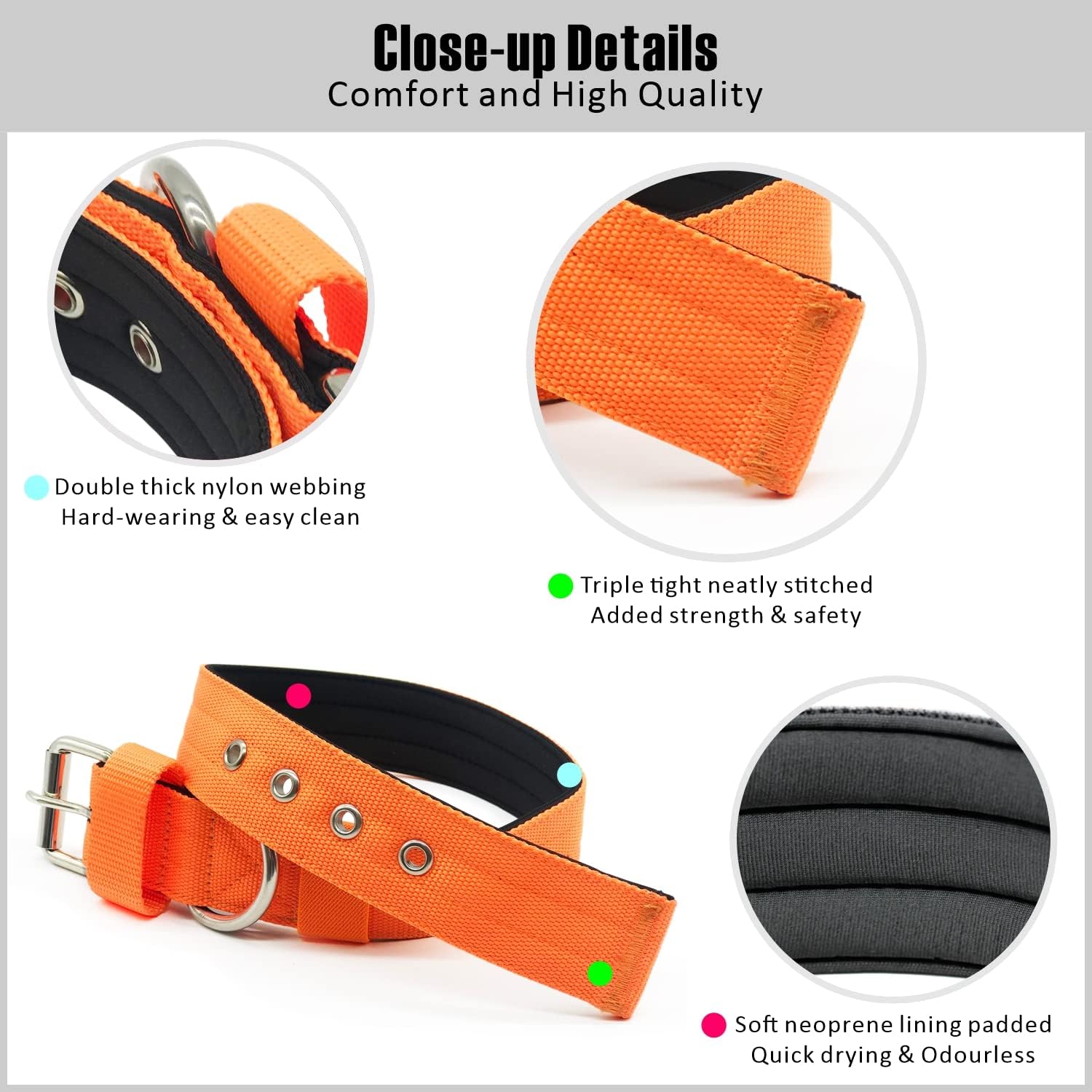 1.57" Combat Dog Collar with Double Metal D Ring Buckle, for Tactical Military Training, Adjustable, Durable Nylon (L (20''-23''), Orange)
