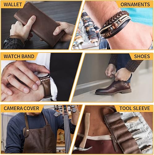 Miniatura 6 de RingSun Hojas de cuero genuino para manualidades de 10 x 10 pulgadas, cuero de grano completo (0.079 in) de grosor, piezas de cuero de vacuno,