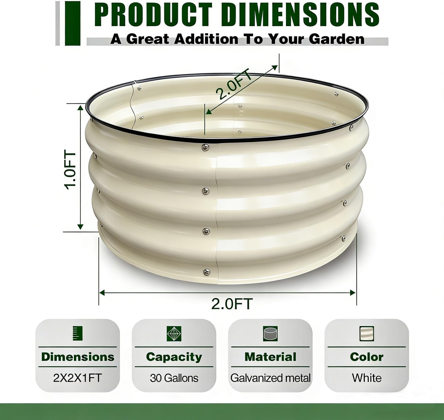 GrowHaus 2-Pack Round Raised Garden Beds for High Yield - 2x2x1FT Small Space Balcony Solution, Durable Grow Box for Planting Vegetables Flowers Herbs