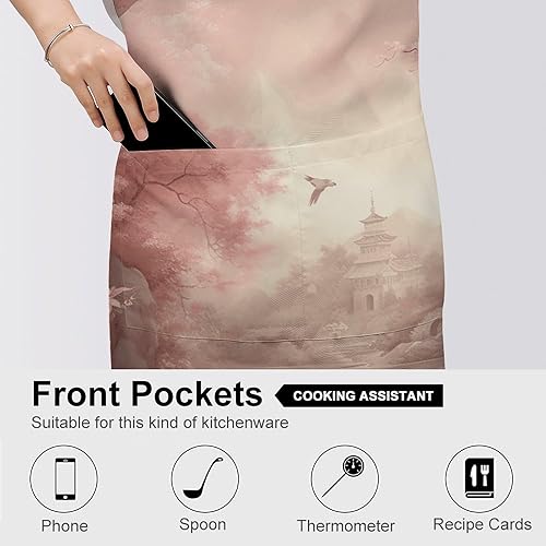 Miniatura 5 de MUSM Apron for Adults - 27.6 X 31.5 Inch, Heavy-Duty Polyester Aprons with Two Large Pockets, Waterproof Retro Peach Flowers Kitchen Apron for