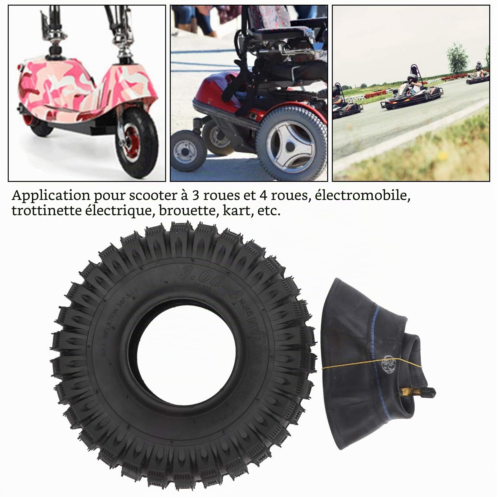 3.00-4 Kit De Pneu Et Chambre à Air, Durable 3.00-4 (10"x3", 260x85) Pneu De Rechange Et Chambre à Air, Pneu De Rechange Pour Scooter, Chariot Utilitaire, Diable