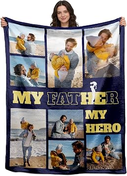 Personalized Dad Blanket Throws with Photo, Custom Picture Blankets, Personalized Gifts for Papa, Grandpa, Husband, Fathers Day, Birthday Gift