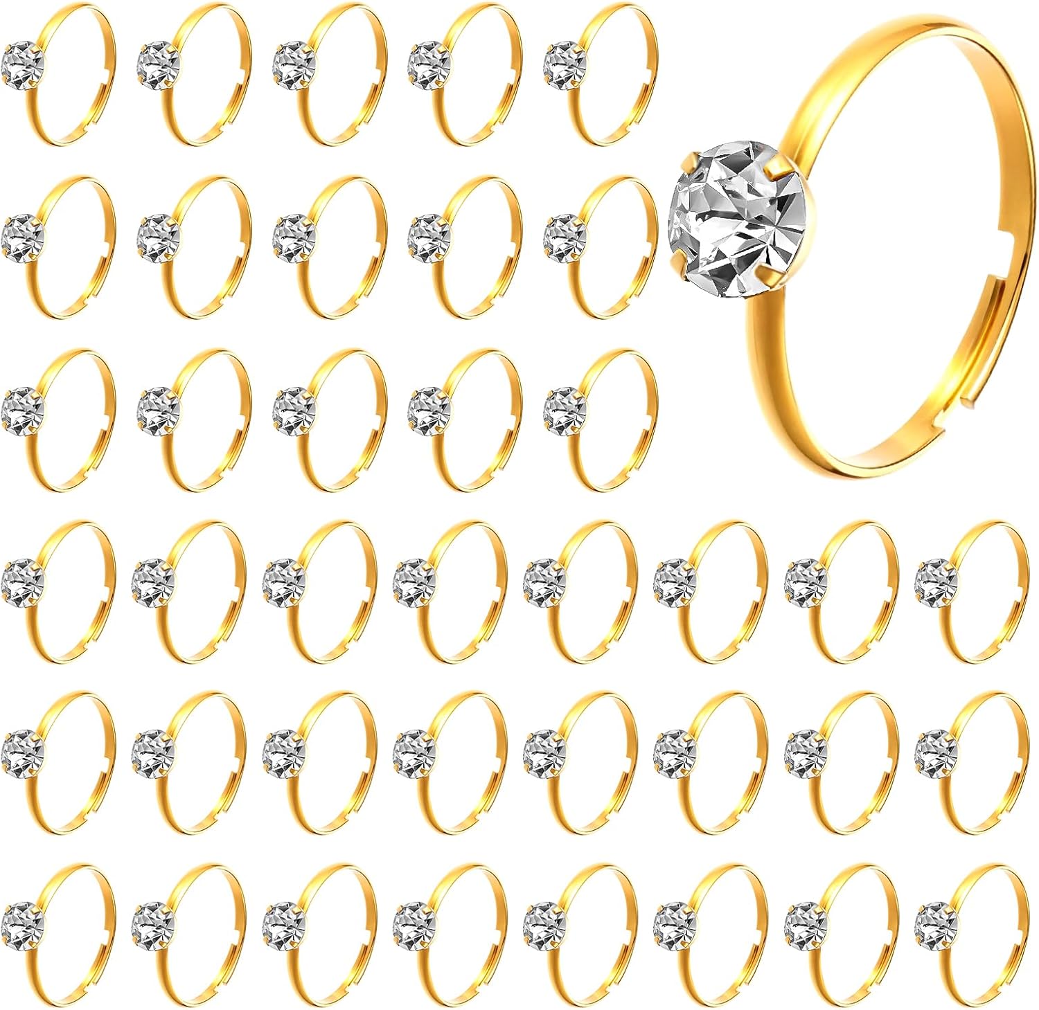 72 Pack Gold Adjustable Fake Diamond Bridal Shower Rings - Wedding Game Props, Party Favors, Cupcake Toppers