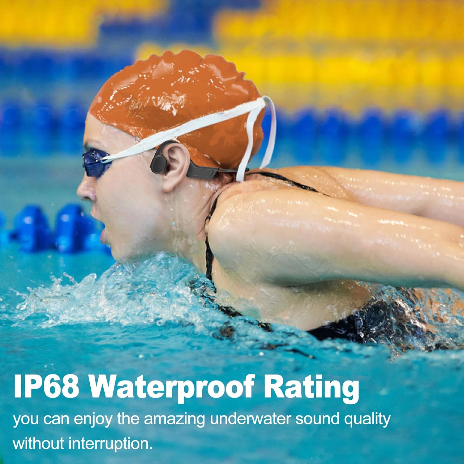 Bone Conduction Headphones, IP68 Waterproof Swimming Open Ear Headphones with Microphones Built-in MP3 Player 32G, 10Hr Playtime, Bluetooth 5.3 Wireless Earphones for Running, Cycling, Workout