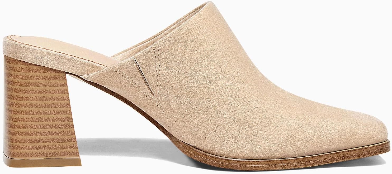 Trish Lucia Womens Chunky Stacked Heel Mules Closed Square Toe Heeled Slip on Clogs Casual Backless Loafers Shoes - Image 4