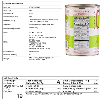 Famiglia Crispino Whole Peeled Tomatoes Premium Italian Pomodori Pelati from Calabria, No Citric Acid No Sugar Added, Non GMO Whole Peeled Tomatoes for Pasta Sauce & Pizza, Made in Italy 14 oz (Pack of 3)
