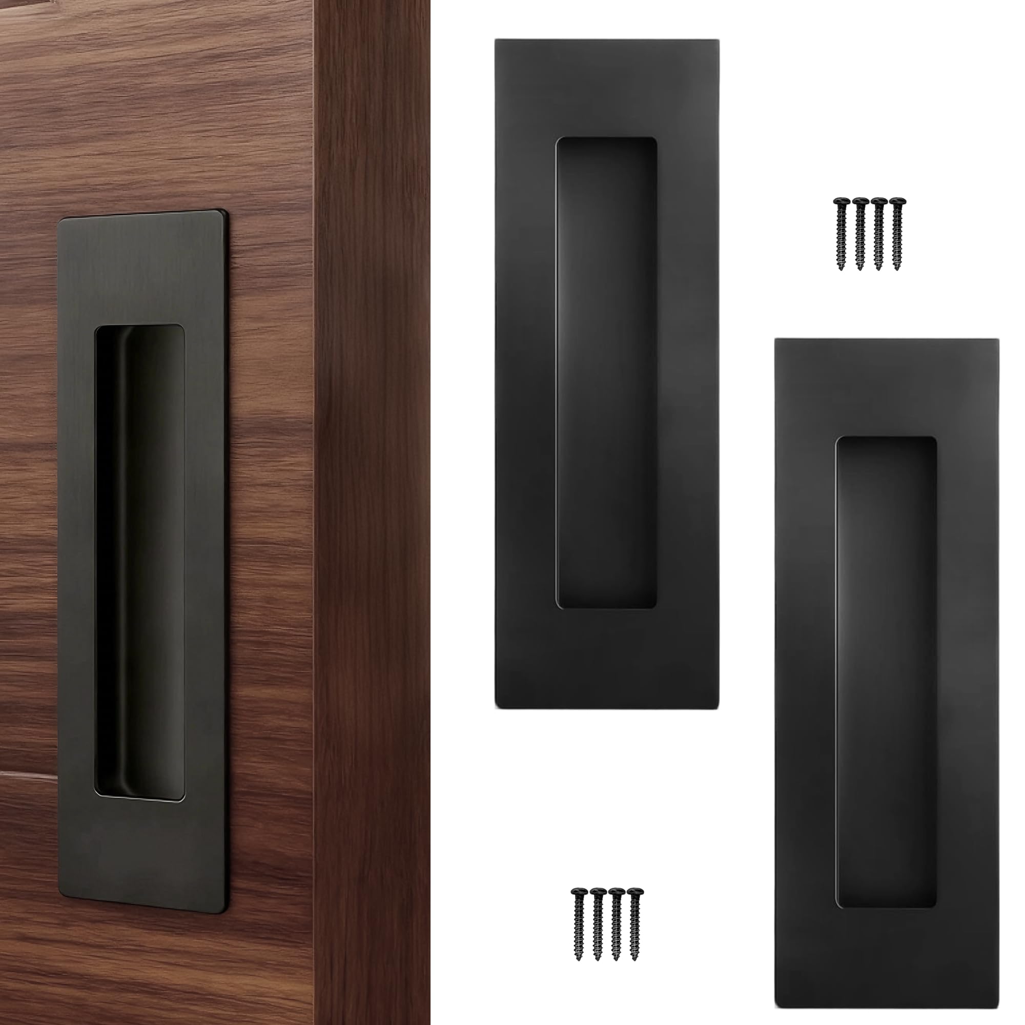 Korvanel Black 2 Pack Door Handles, Sliding Door Handles Pocket Door Handles And Sliding Barn Door Handle, Recessed Door Handles Flush Pull, Hidden Door Handle Modern For Closet Cabinet Furniture