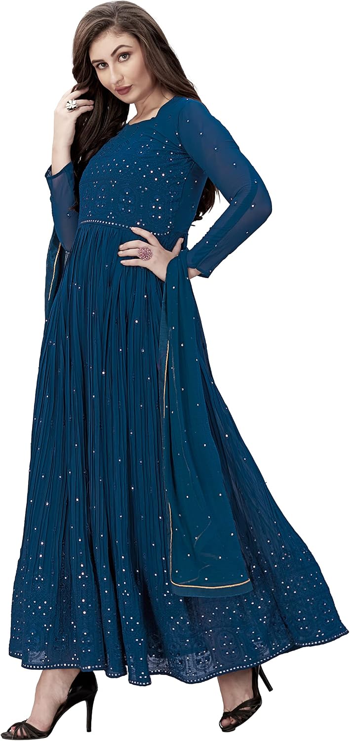 TRENDMALLS Women's Georgette Embroidery Salwar Suit Anarkali Kurta Set with Dupatta
