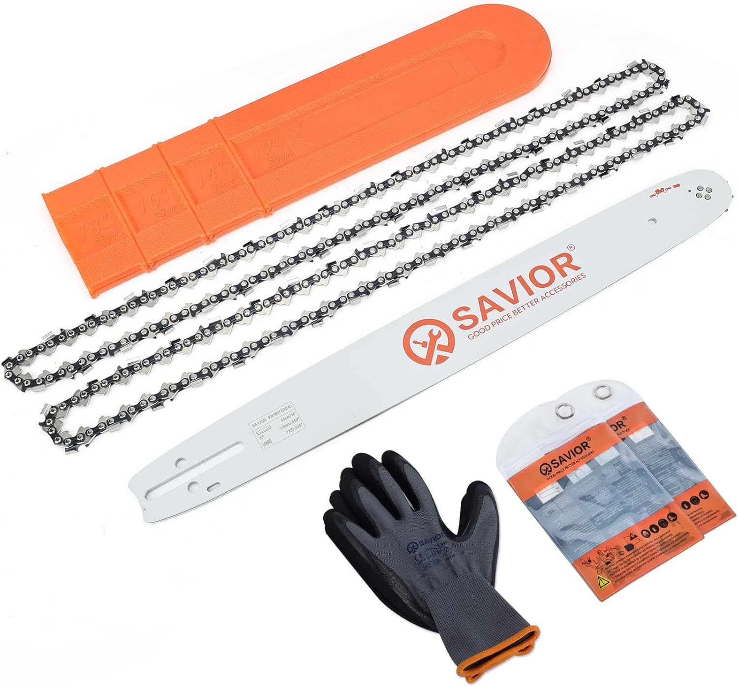 Savior 18 Inch Chainsaw Bar and Chain Combo .325" Pitch .050" Gauge, 72 Drive Links Replacement 180TXLBK095 584408 Chain Saw Bar, For Husqvarna 440, 455 rancher, Jonsered, McCulloch (2 Chains+ 1 Bar)