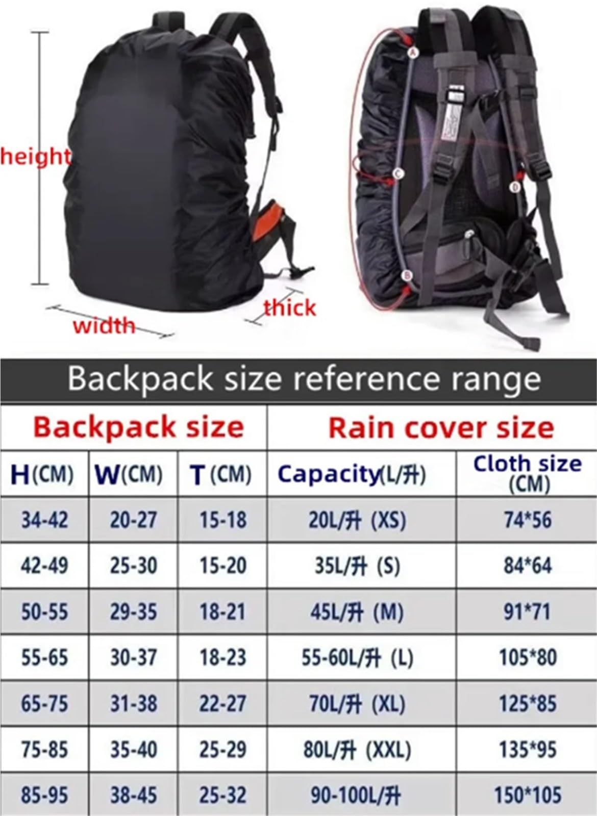 Rucksack Schutz Wasserdicht Reflective Waterproof Backpack Rain Cover for Outdoor Night Cycling 20L-100L Light Raincover Case Bag