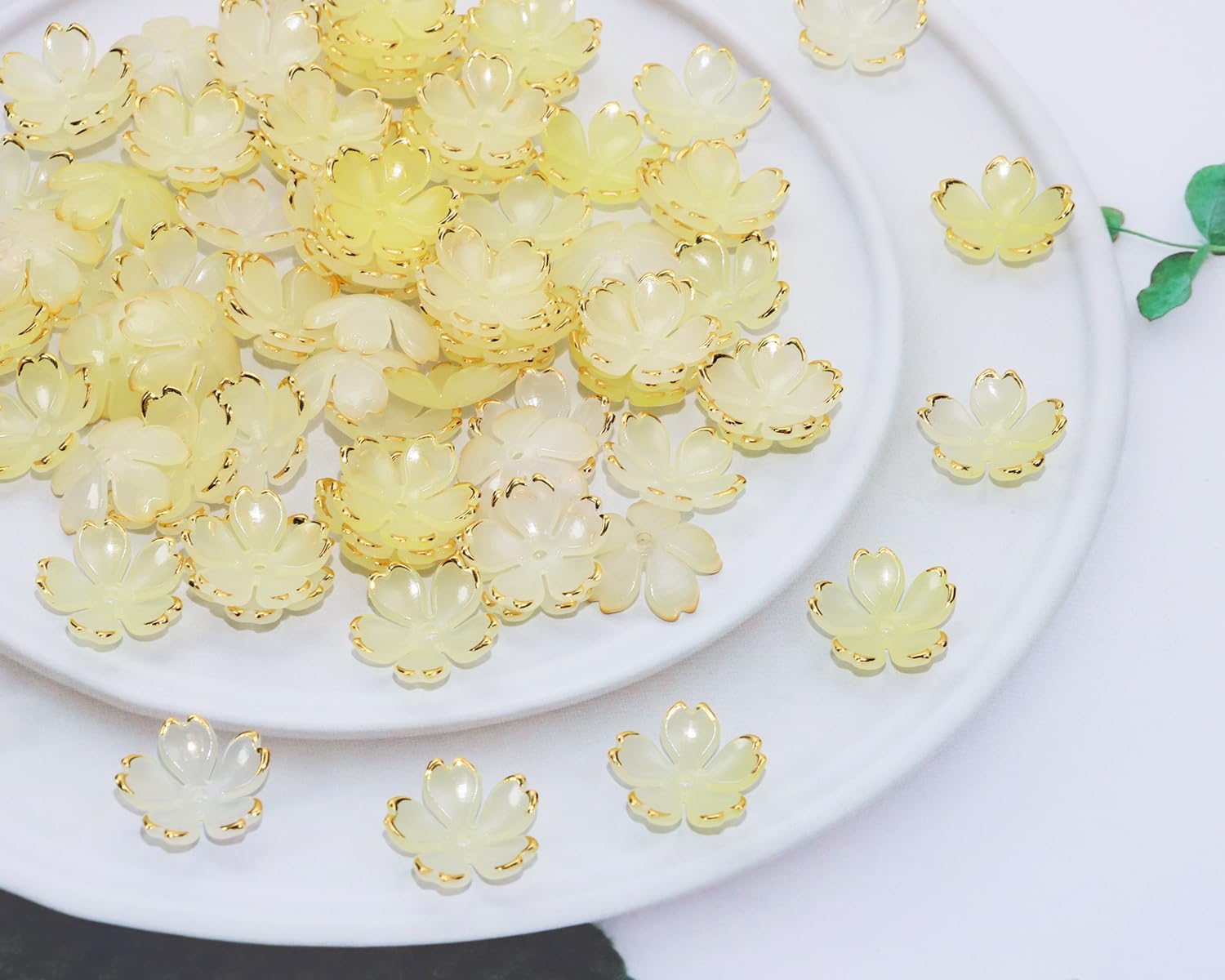 Tupalizy 100PCS Small Flower Beads Cherry Blossom Decor Acrylic Floral Spacer Beads Gold Plated Charms for Bracelets Jewelry Making Necklaces Earrings Keychain Art Crafts Projects Gifts (Yellow) - Image 3