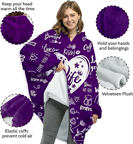 Miniatura 5 de Manta con capucha para mamá y esposa para mujer, manta con capucha para mamá de hija e hijo, Esposa