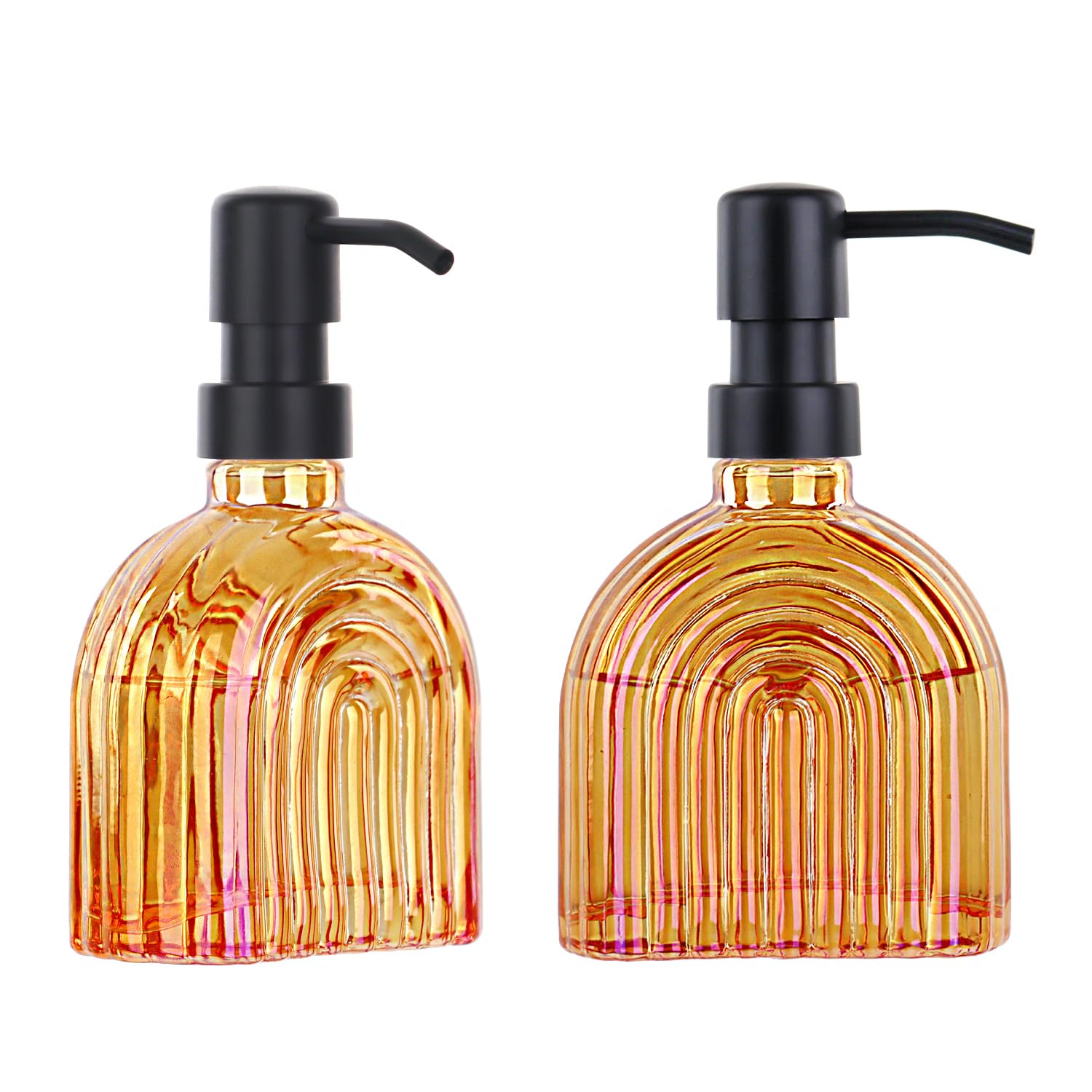 Photo 1 of 2 Pack Glass Soap Dispenser Bathroom, 9 Oz Kitchen Soap Dispenser, Refillable Liquid Modern Soap Dispenser for Hand Soap, Lotion Dispensers Bottle - Home, Commercial Countertop Decor. (Orange)