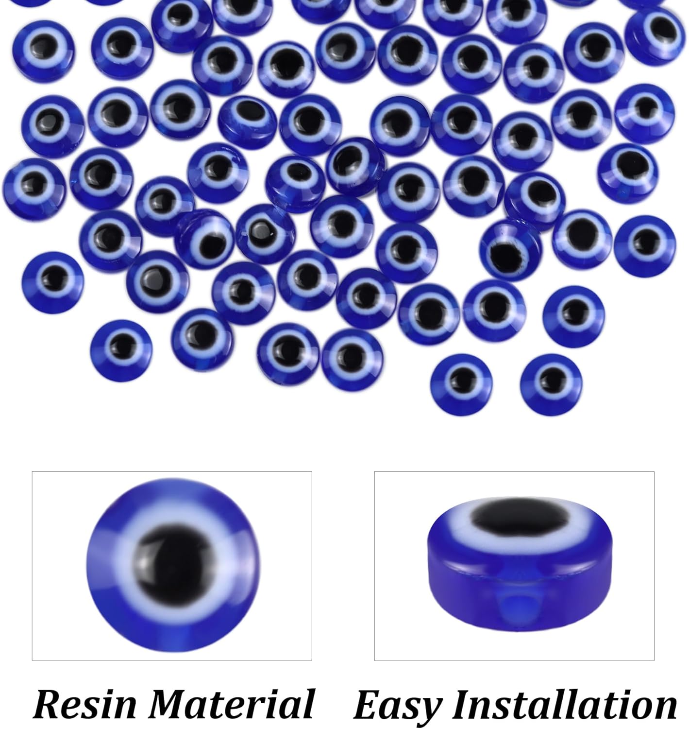pson 250pcs 8mm Evil Eye Beads, Blue Flat Round Evil Eye Spacer Beads for DIY, Art Craft, Bracelet, Necklace, Earrings Making - Image 3