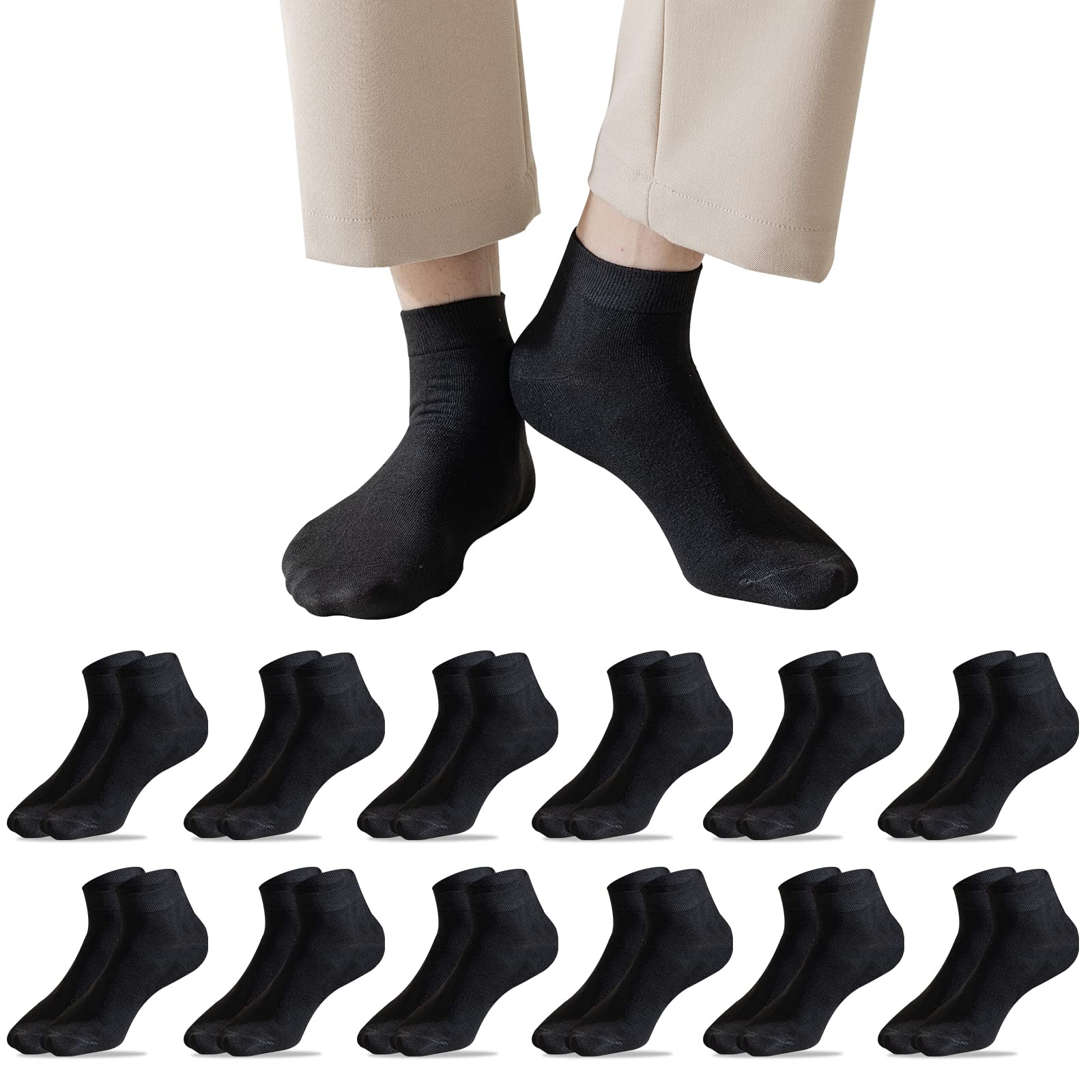 Caudblor 12 Pares Show calcetines de corte bajo de algodón para hombres y mujeres, blanco / gris / negro
