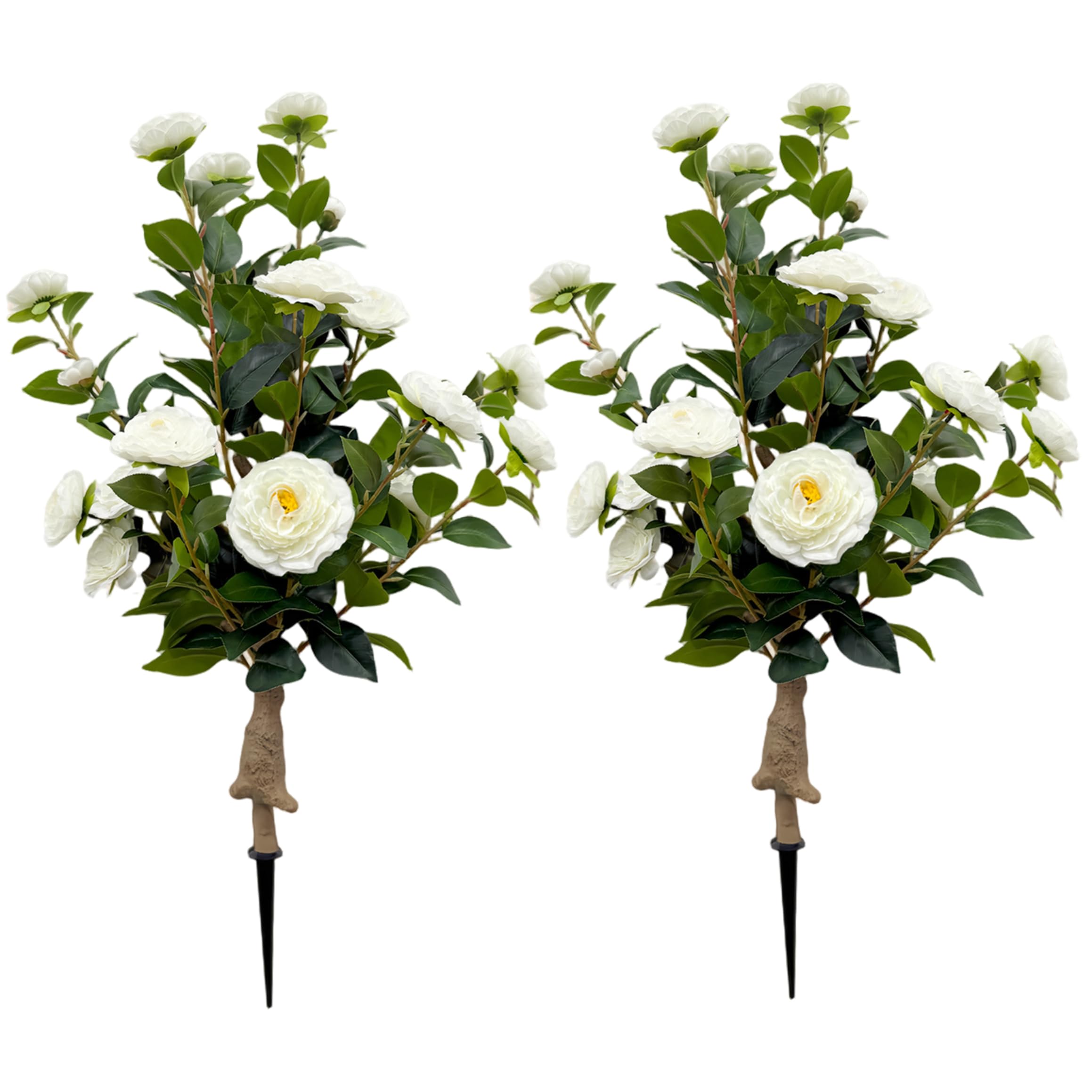Neptuiby Artificial Camellia Tree, Artificial Camellia Trees Outdoor Faux Flower Stakes Realistic White Blooms for Lawn & Yard Decor.
