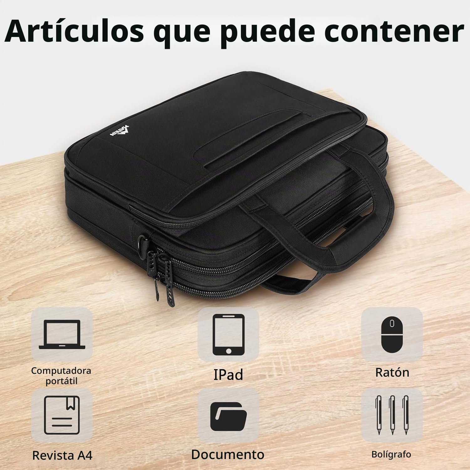 MATEIN Bolso para Computadora Portátil de 17 Pulgadas, Bolso de Hombro, Maletín de Negocios Grande Multifuncional, Aplicar para Hombres/Escuela/Viaje/Ordenador Portátil, Negro