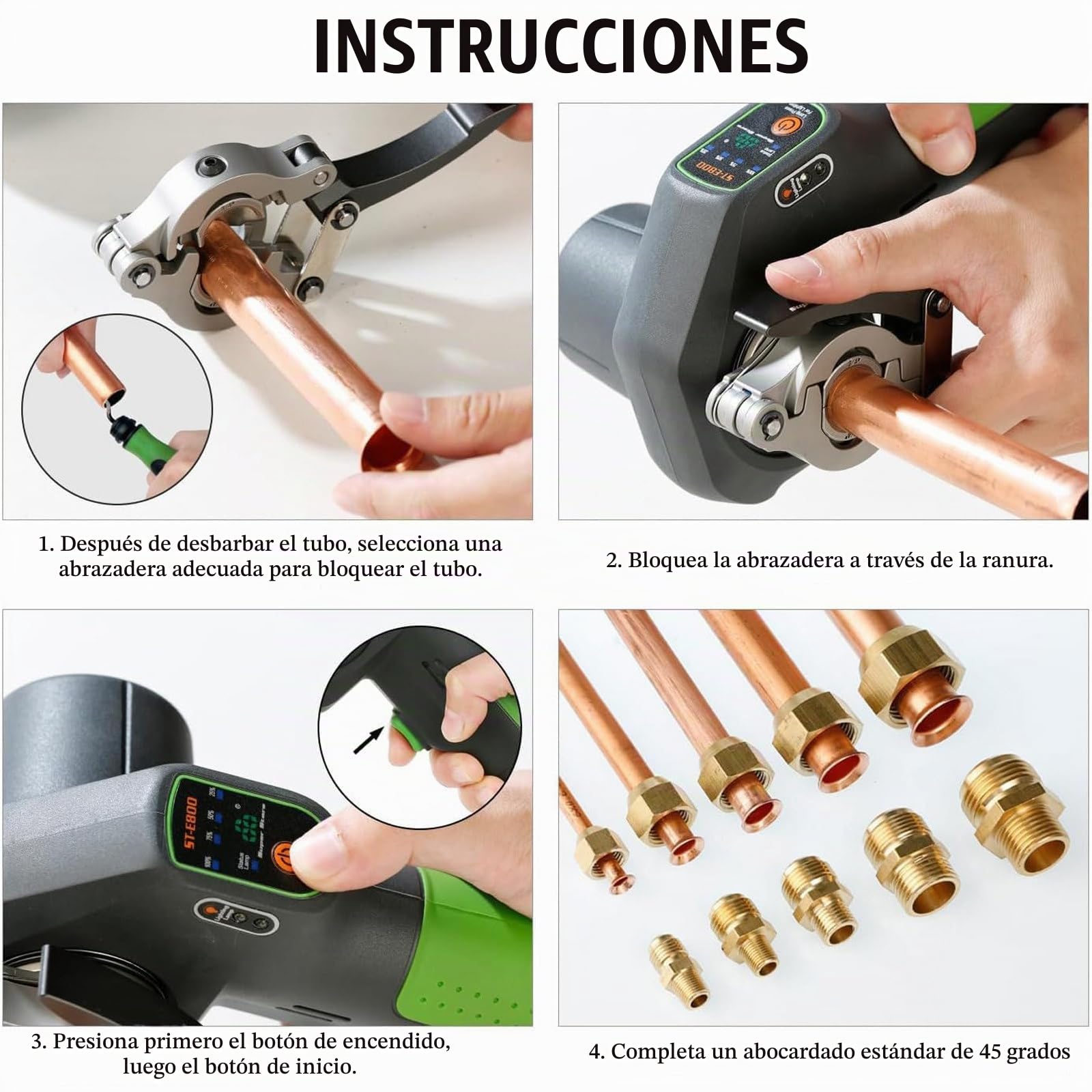 Expansor EléCtrico De Tubos De Cobre, Alimentado Por BateríA De Litio, Herramienta De Abocardado De 1/4" A 3/4", Abocardador De Tubos ExcéNtrico De 45° Con 5 Abrazaderas