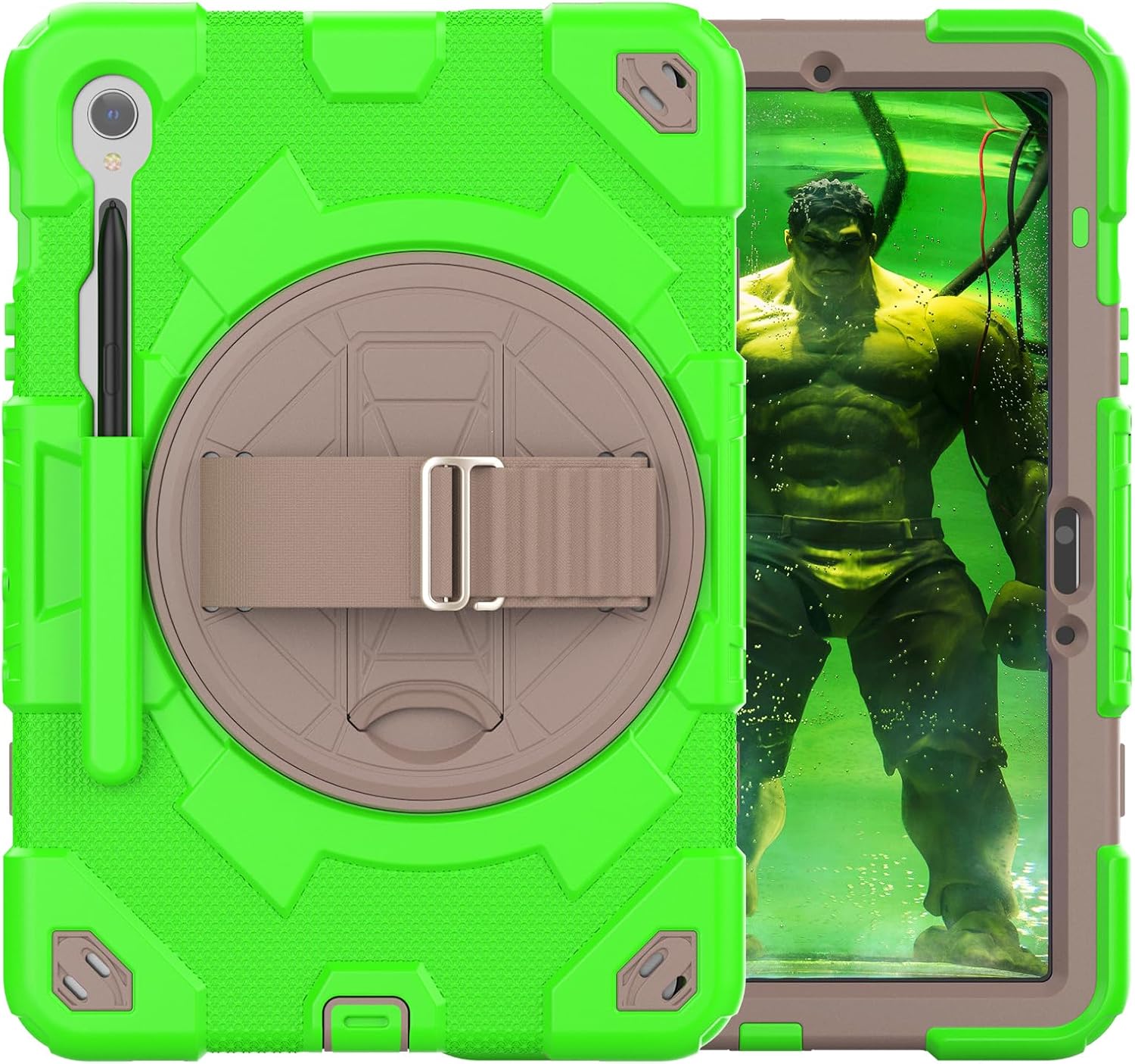 ZORSOME Heavy Duty Shockproof TPU Case for Galaxy S9 FE 10.9 inch 2023 SM-X510 / X516B Kids Case,Rugged Dropproof Protective Cover 360° Rotating Kickstand+Handle+Shoulder Strap(Green)