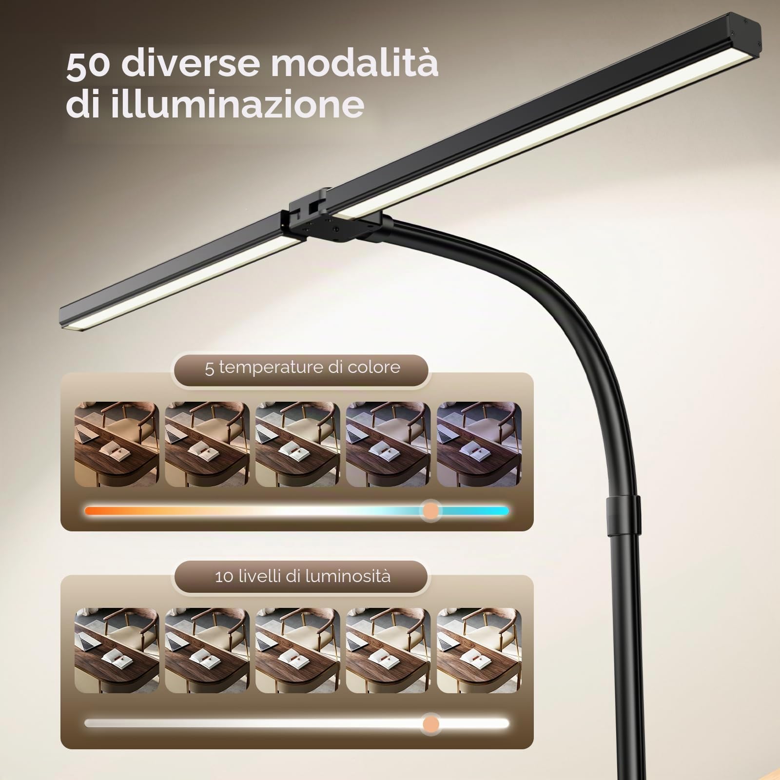 1300LM Lampada Da Scrivania A 24W Doppia Testa 80CM LED Dimmerabile Con Telecomandocon Morsetto Per Monitor,Lampada Da Tavolo A Luce Diurna Per Ufficio A Casa Braccio Orientabile Da Tavolo