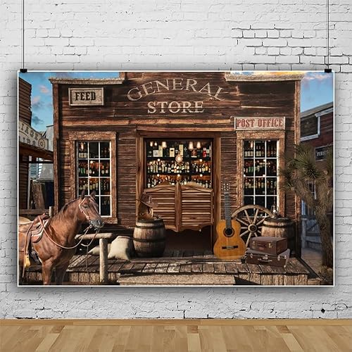 Western Cowboy Backdrop Wild West Horse General Store Feed Post Office Backdrop 