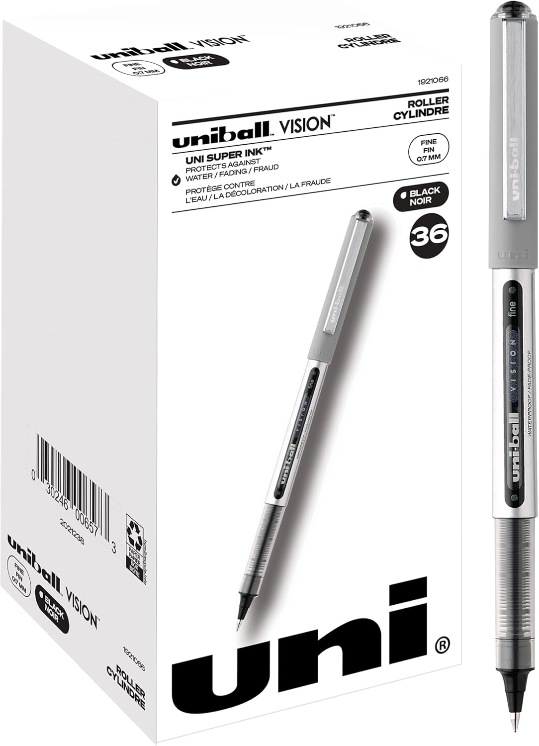 uni-ball Vision Rollerball Pens Fine Point, 0.7mm, Black, 36 Pack : Office Products