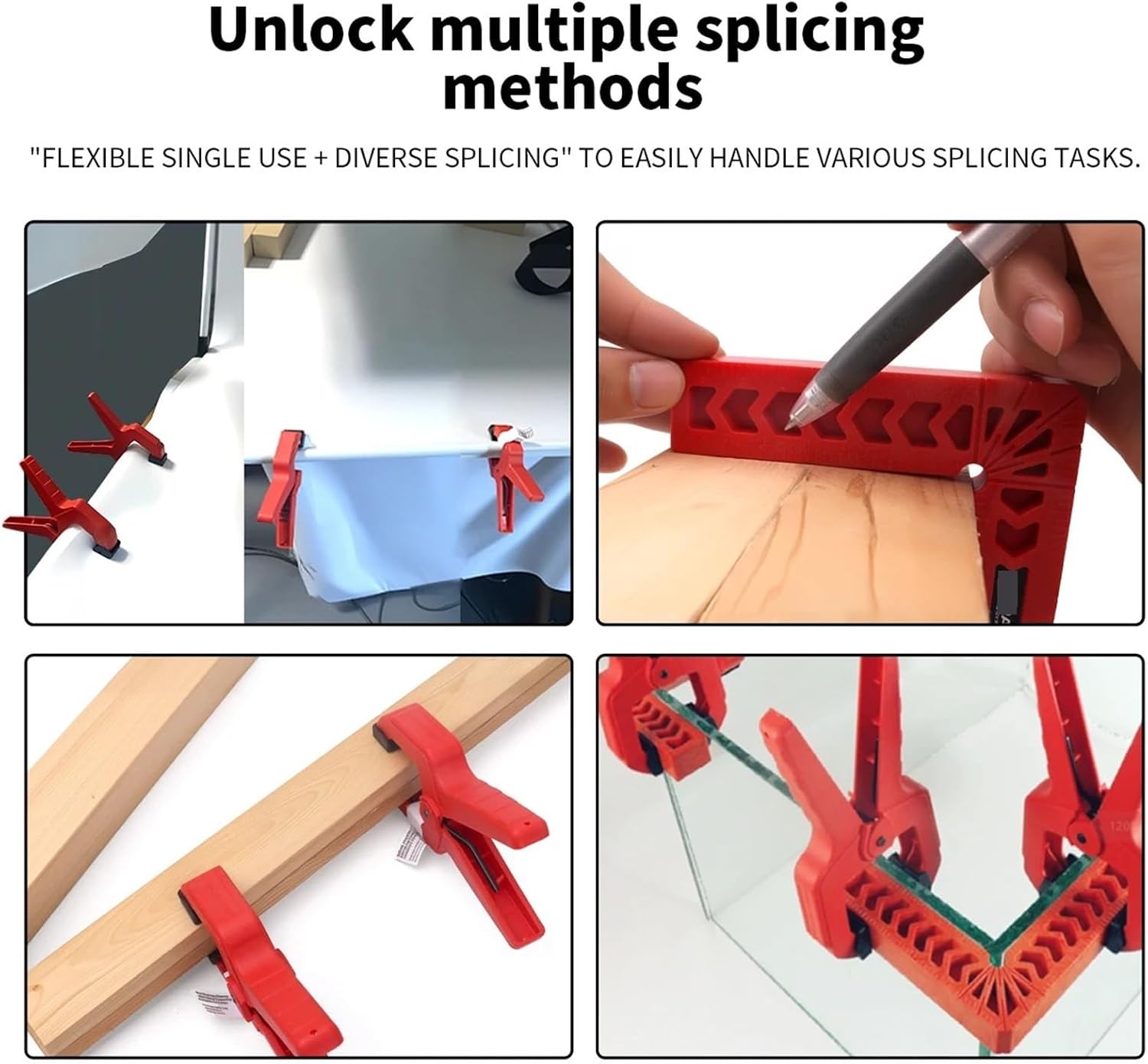 3PCS 4" DURATEC 90 Degree Right Angle Clamp L-square Holder Measuring Ruler And Heavy Duty Spring Clamp A Type Woodworking Clip