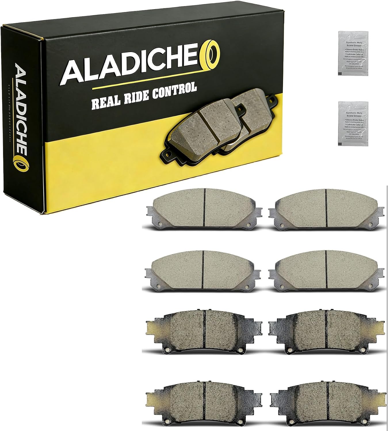 ALADICHE 8Pcs Front Rear Ceramic Disc Brake Pads Set Compatible with 2010-2015 for Lexus RX350,2010-2015 for Lexus RX450h,2014-2019 for Toyota Highlander,2011-2020 for Toyota Sienna