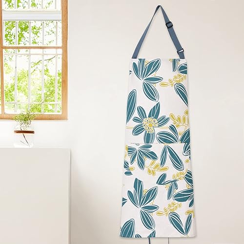 Miniatura 4 de Paquete de 2 delantales florales para mujer con bolsillos, delantales de chef ajustables de algodón para cocina, cocina, barbacoa y parrilla