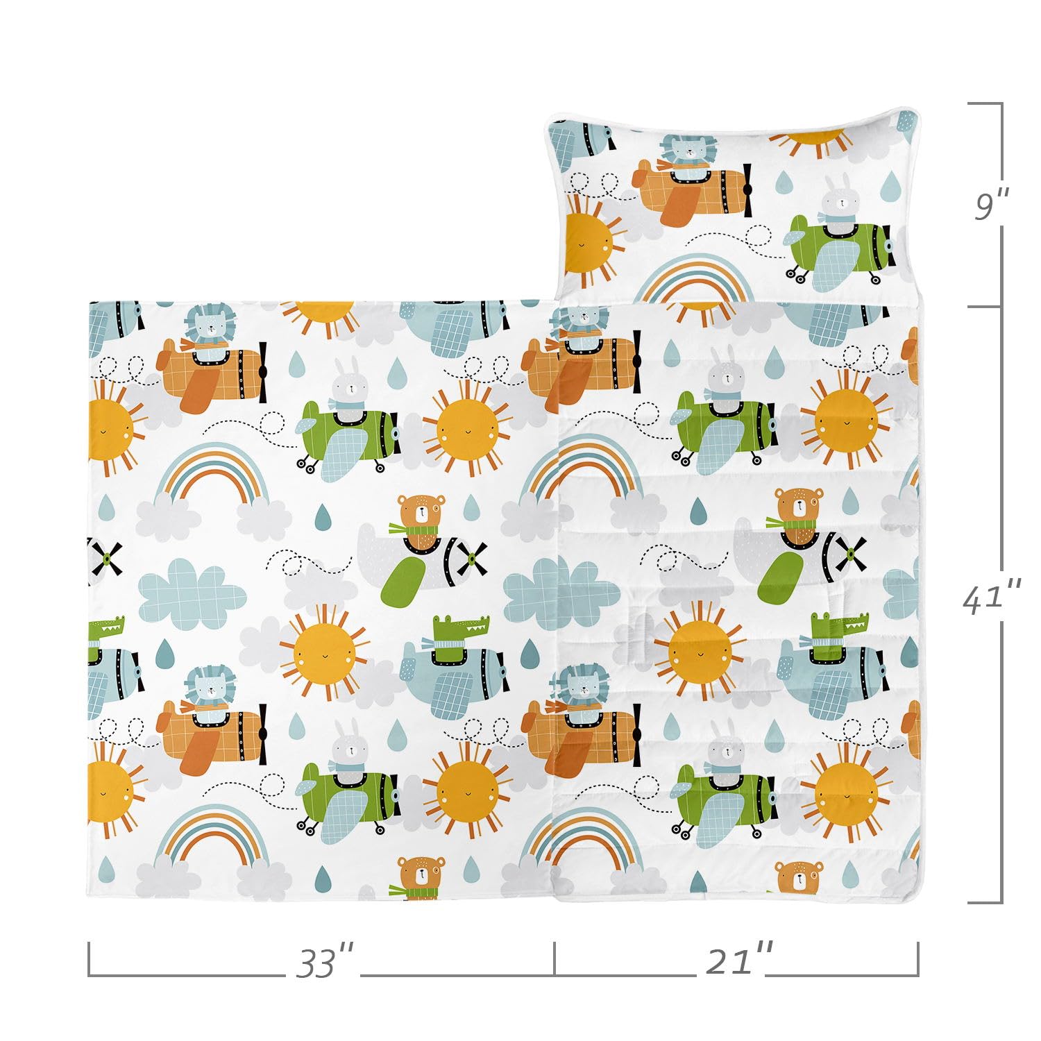 Datura home Nap Mat -Animals Toy Aircraft Sleeping Bag with Removable Pillow - Daycare and Sleepovers Preschool Kindergarten Bedding Set for Kids Toddler Boys Girls(Aircraft Large)