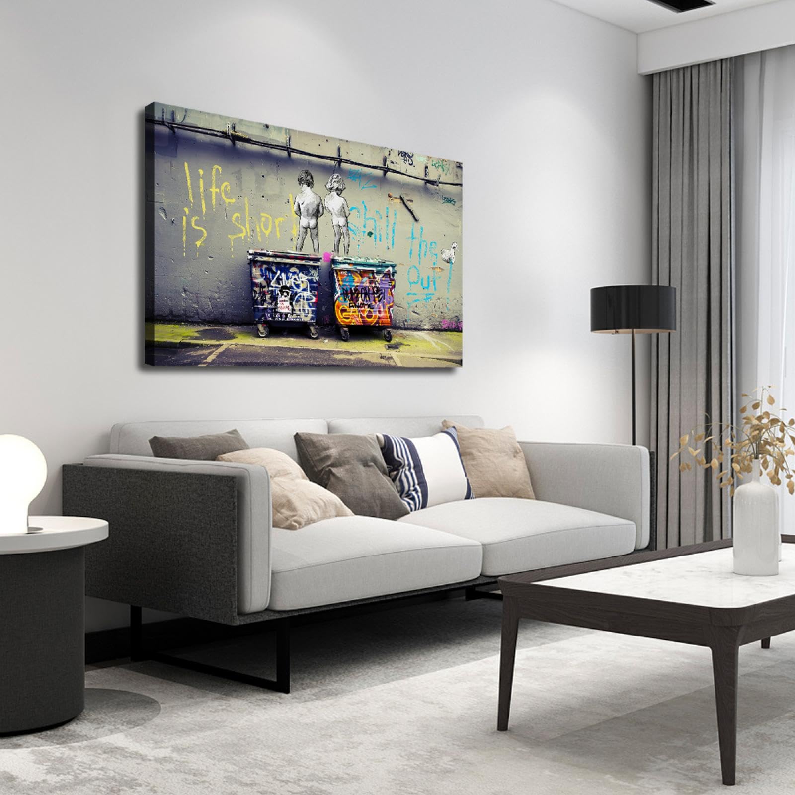 UIRINGART Street Graffiti Wall Art Naughty Boys Impression sur toile Affiches pour salon Café Bar Appartement Espaces modernes et urbains Décoration murale 35x55cm Cadre intérieur