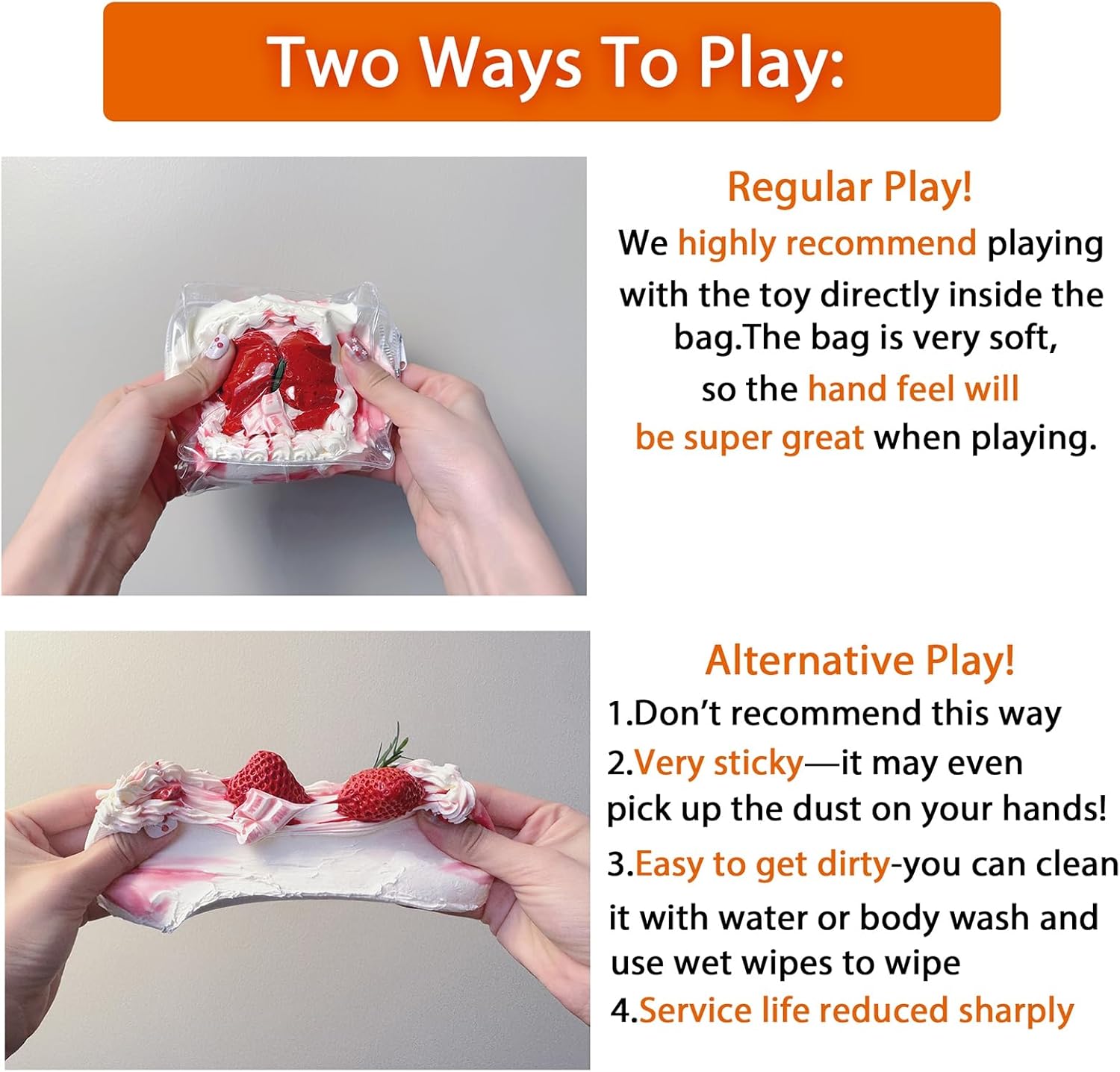 Sensory Squeeze Toy Handmade Soft Squish Toys Slow Rising Stress Relief Toys Food Grade Silicone Cute Fidget Toys (Strawberry Cream Cake)