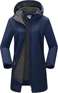 Women's Softshell Jacket with Removable Hood Fleece Lined Windbreaker In...