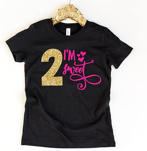 Miniatura 2 de Two Sweet  Number Two Shirt Toddler Girl  Pink and Gold Toddler Outfit  Valentines Day Shirt (YM 1012, Black)