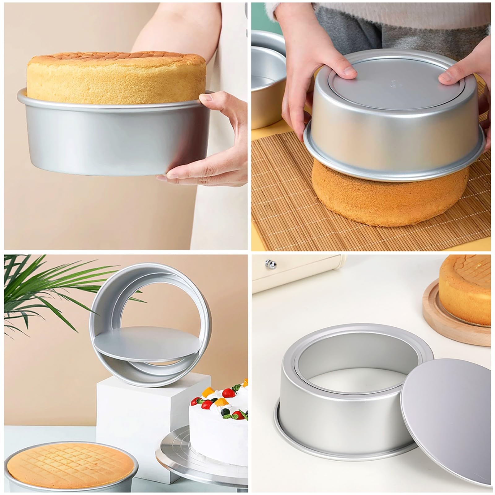 Lot de 5 moules à gâteaux ronds, moules à gâteaux profonds, aluminium anodisé, fond amovible, antiadhésif, pour les fêtes d'anniversaire, gâteaux à plusieurs étages, 5 tailles(5"/6"/7"/8"/9")