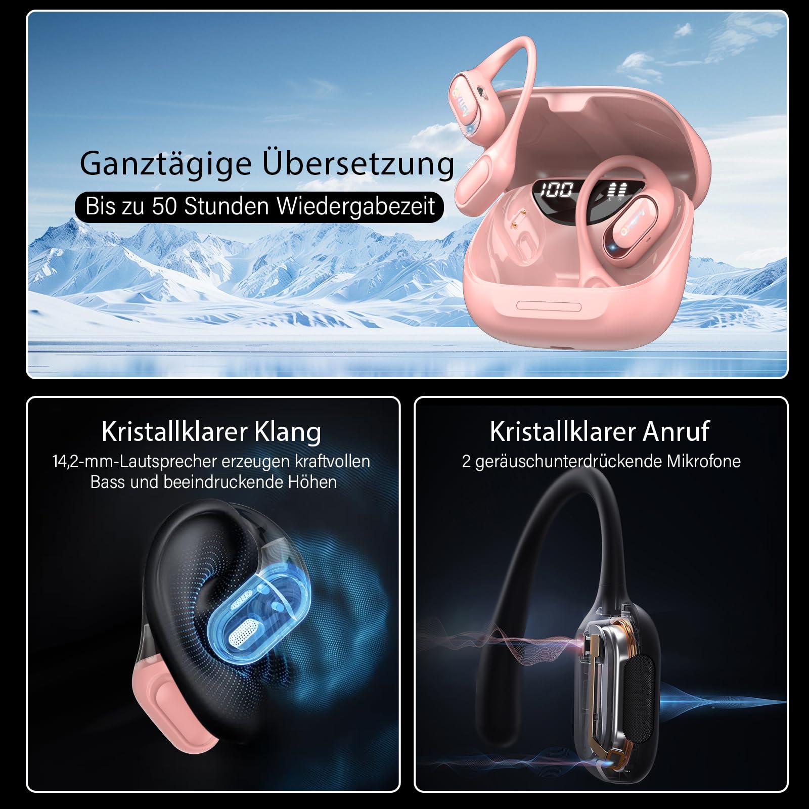 KI Übersetzer Kopfhörer 4-in-1, Echtzeit Sprachübersetzer kopfhörer, 164 Sprachen & 7 Modi, Übersetzer Ohrhörer Bluetooth 5.4 mit APP, 50H Übersetzungs Ohrhörer für Geschäft, Lernen, Reisen | 164 Sprachen & 7 Modi Bluetooth 5.4, Ohne Abonnement, 50 Std. Ü