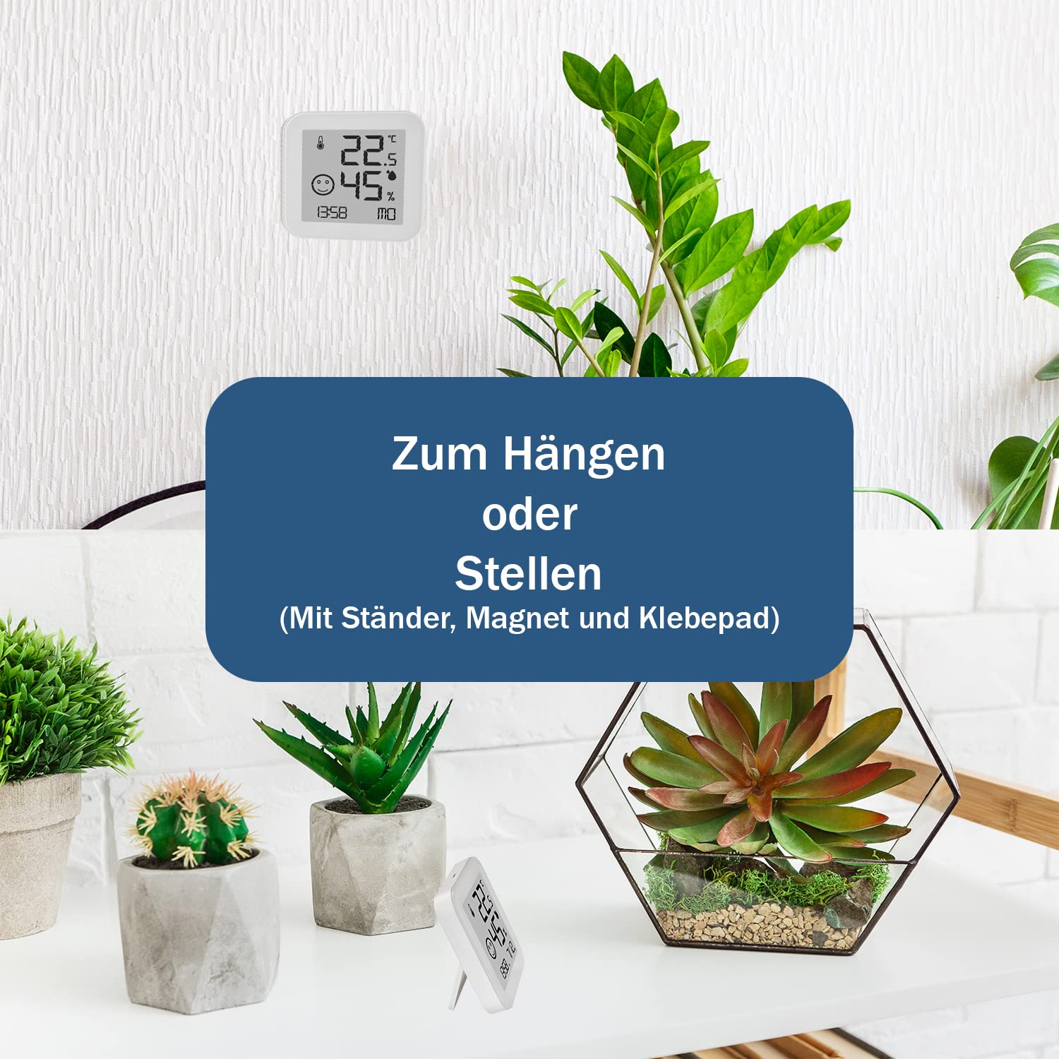 TFA Dostmann Hygrometer digital Black & White, 30.5054.02, Luftfeuchtemessgerät, E-Ink Display, gut ablesbar, Temperatur Luftfeuchtigkeit messen, Schimmel vermeiden, weiß (Packung mit 2)